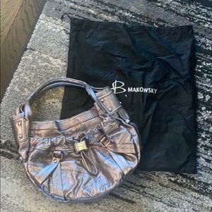 EUC B. Makowsky Silver Leather Handbag Purse Tote